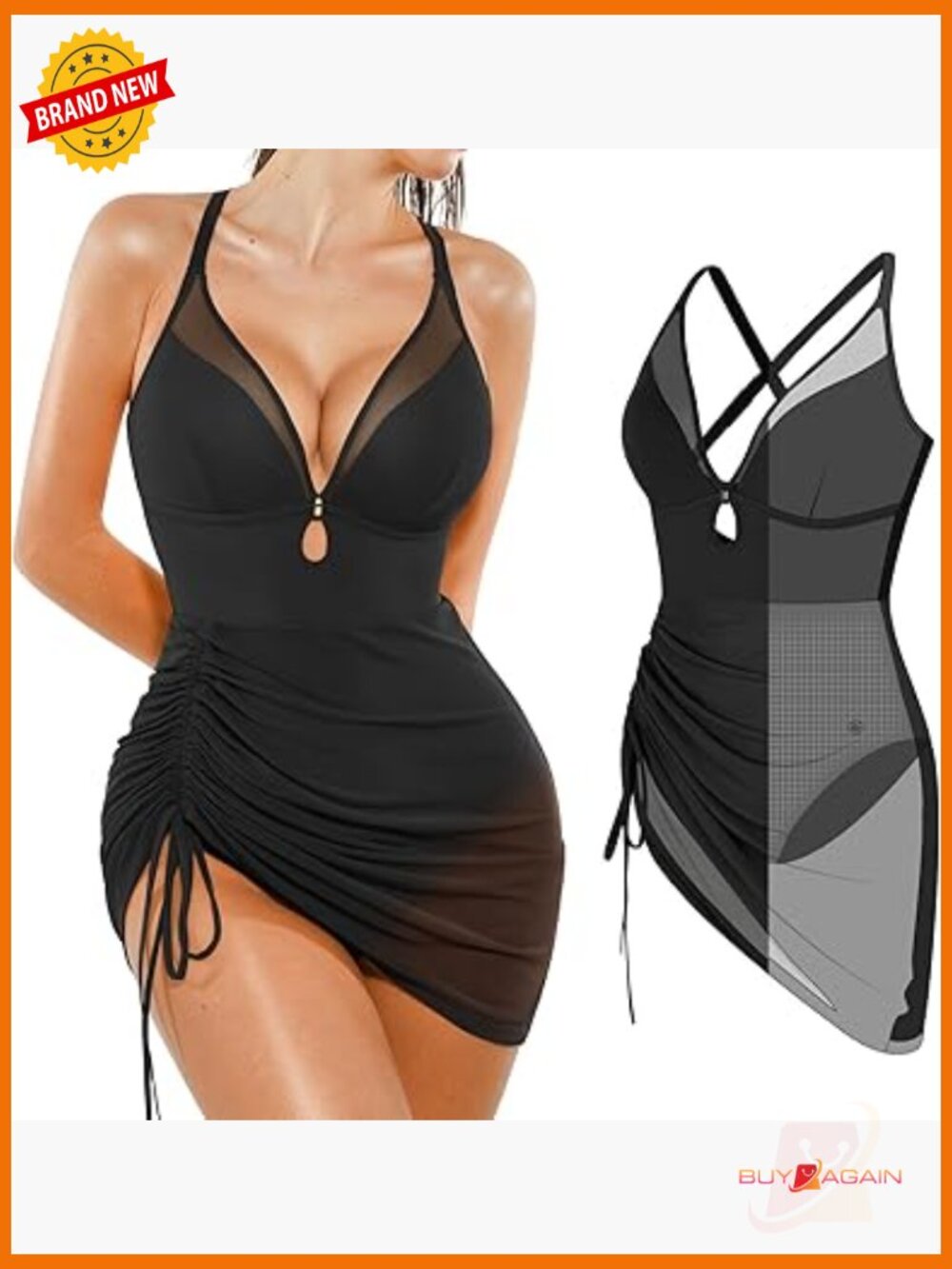 Tummy Control One Piece Swim Dress with Adjustable Skirt